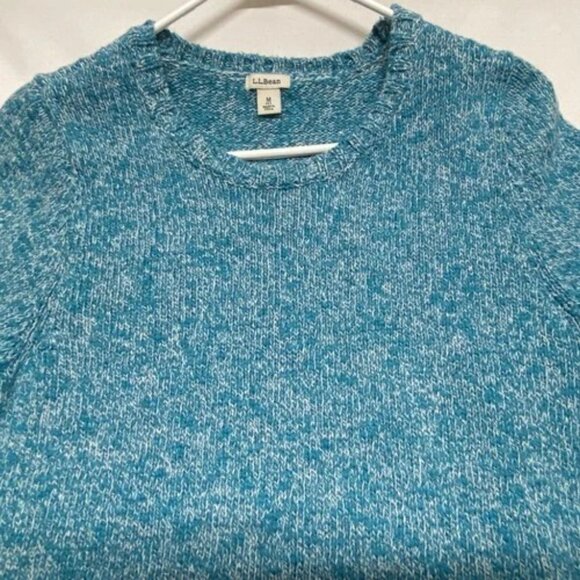 L.L. Bean Knit Sweater Women's Petite Medium PM Turquoise Marble Cotton Vintage - Picture 11 of 11